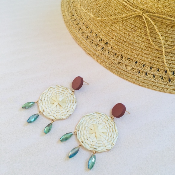 Jewelry - Woven Rattan Geometric Bead Dangle Earring